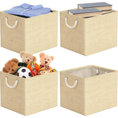 RIWNNI Pack of 4 Fabric Storage Boxes, Foldable Storage Box, Canvas Fabric Basket, Storage Basket, 33 x 38 x 33 cm for Kallax Shelves, Folding Box, Stable and Washable, Beige