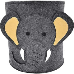 Laundry Basket, Toy Storage, Laundry Container, Storage Box, Fabric, Round Collapsible, Cute Animal Felt Basket for Office, Bedroom, Clothes, Books (Grey)