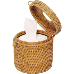 Kagodri Rattan Tissue Box Round Rattan Toilet Paper Holder with Lid Round Container Dispenser Suitable for Bathroom and Home Decoration