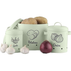 Navaris Storage Containers for Food, Storage Jars Set Made of Iron for Potatoes, Onions, Garlic, Dishwasher Safe