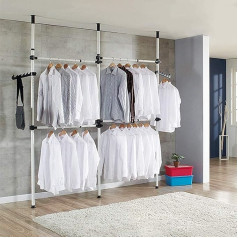 Walk-in Wardrobe System Clothes Rail System Telescopic Wardrobe System Hanger for Hanging DIY Clothes Hanger Mobile Durable 3 Poles 4 Bars Telescopic Clothes Rack Adjustable 25 mm
