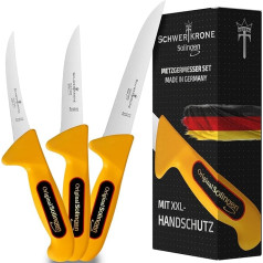 Schwertkrone Solingen Premium Butcher Knife Set, 3 Pieces, Professional Quality, Stainless Steel, Extra Sharp, for Meat Processing and Kitchen