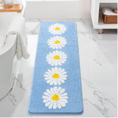 McEu Bathroom Rug, Non-Slip, Washable, 45 x 120 cm, Bath Mat, Absorbent Bath Mat, Quick-Drying, Soft Microfibre with Daisy Pattern, Blue