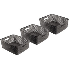 Kigima Rattan Style Rectangular Household Basket with Handle Set of 3 12 L 37 x 29.9 x 13.4 cm