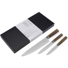 Ferraux Professional Set of 3 Stainless Steel Chef's Knives 20 cm (Japanese) - Meat Knife - Utility Knife - Stainless Steel - Wood Effect Handle - Forged from One Piece