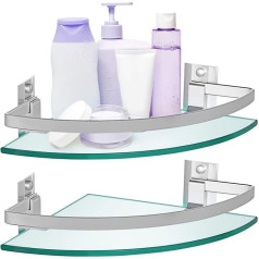 Skelang 2 Bathroom Shelves, Shower Shelves with Rail, Bathroom Shelf with Rail and 8 Brackets for Bathroom, Kitchen (24 × 24 cm)