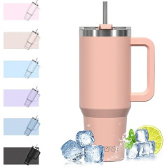 WATERSY 40 oz Coffee Mug to Go Thermal Mug Double-Walled Stainless Steel Vacuum Leak-Proof Drinking Cup with Handle and Straw Thermos Flask Pink