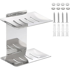 OLegei Soap Dish Double Layer Stainless Steel Wall Mount Soap Dish Accessories for Bathroom Shower Kitchen (Silver)