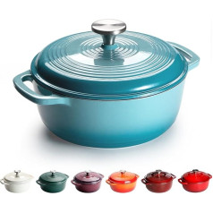 Cast Iron Pot, Round, Cast Iron Casserole 22 cm, 3 L, 4.3 kg, Non-Stick Enamelled Cast Iron Pots for All Hobs (Blue)