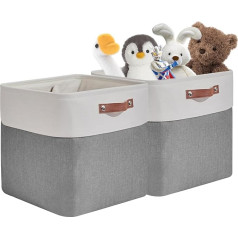 Colexy Set of 2 Storage Baskets, Changing Table Organiser, Foldable Canvas Fabric Storage Box with Handle for Children's Room, Toys, Clothes, Home, Bathroom Shelves, Wardrobe (Grey)