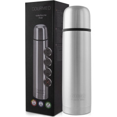 GOURMEO Thermos Flask 500 ml - Insulated Stainless Steel Thermos Flask with Cup for Hot and Cold Drinks - Thermos Insulated Flask - Thermal Flask