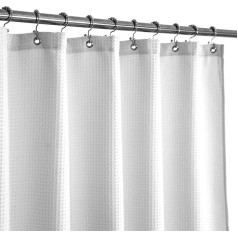 Waffle Weave Fabric Shower Curtain Hotel Spa Luxury - White Heavy Curtains for Bathroom with Fabric Pique Pattern Water Resistant 71 x 72 Inch Decorative Curtain