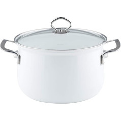 Riess, 0659-033, Casserole Pot with Glass Lid, 24 cm Diameter, 6 L Capacity, Arctic White, Enamelled, Induction