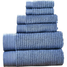 Modern Threads Soft Rib Quick Dry 6-Piece Set, 2 Bath Towels, 2 Hand Towels, 2 Face Cloths, Denim
