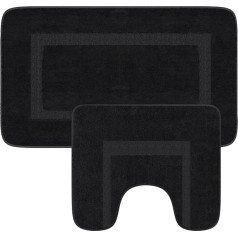Loti Living Bath Mat Set of 2 Black Bathroom Rugs - Non-Slip & Washable - Bath Mat, Absorbent Bath Mat, Floor Mat, Set of 2 - Bathroom Set - 50 x 80 cm and 50 x 40 cm