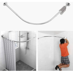 Tanxih Corner Shower Curtain Rail Adjustable Stainless Steel L Shape No Drilling for Bathroom Bathtub Clothing Store (Silver, 90-130cm X 90-130cm)