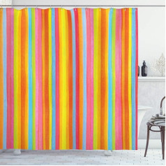 ABAKUHAUS Striped Shower Curtain, Vertical Colourful Lines, Fabric Fabric Bathroom Decoration Set with Hooks, 175 x 200 cm, Multi-Colour