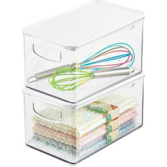 mDesign Set of 2 Fridge Boxes - Fridge Storage Jar Removable Lid and Handles - Food Safe Plastic Storage Box for Kitchen and Pantry - Clear/White