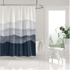 M&W DAS DESIGN Shower Curtain Geometric Abstract Pattern Textile Curtain Mould Resistant Waterproof Fabric Decorative Colourfast Includes 12 C-Rings Weight Bottom