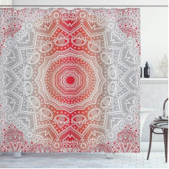 ABAKUHAUS Grey and Red Shower Curtain, Boho Mandala, Waterproof, Opaque, Includes 12 Rings, Long-Lasting Bacteria and Mould Resistant, 175 x 200 cm, Grey and Red