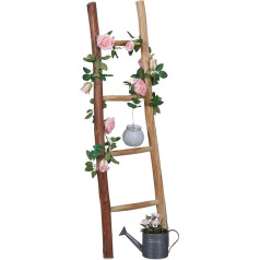 Relaxdays Decorative Ladder, 116 cm High, Wooden Garden Ladder, 4 Rungs, Chestnut, Handmade, Towel & Clothes Ladder, Natural