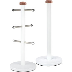 Tower Linear Handtuchstange und Becherbaum Set, edelstahl, Weiß- und Rotgold, 15 x 15 x 36.5 cm
