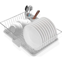 Dish Drying Rack 1-Tier Electroplated Stainless Steel Dish Drainer with Plastic Tray Multipurpose Dish Rack for Tableware Plate Bowl Cup Spoon Fork Cutlery