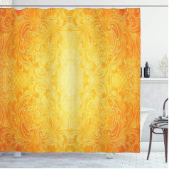 ABAKUHAUS Orange Shower Curtain, Antique Floral Decoration, with 12 Rings Set, Waterproof, Stemy, Modern, Colourfast and Mildew Resistant, 175 x 180 cm, Marigold