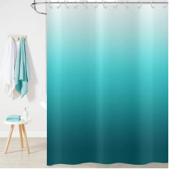 Hnmdmyi Aqua Ocean Abstract Teal Blue Ombre Modern Bath Curtain Waterproof Polyester Fabric Washable Bath Curtain for Bathroom with Hooks Turquoise 90 x 180 cm