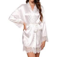 Mchodare Kimono Robe Women's Dressing Gown, Satin Kimono Dressing Gown Summer for Women with Belt V-Neck Wedding Bridal Pyjama Party