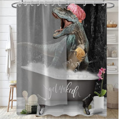 Hnmdmyi Shower Curtain Funny Dinosaur 180 x 200 cm, Naked Shower Curtains Cute Bathing Dino Raptor Children Creative Modern Bath Curtain Waterproof Polyester Fabric Washable Bath Curtain