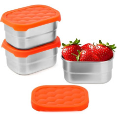 Winter Shore 230 ml Stainless Steel Snack Box with Silicone Lids (Pack of 3) - Fridge, Oven, Freezer & Dishwasher Safe - Small Tins with Lids, Leak-proof Snack Box Small for Children