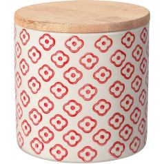 Bloomingville Emma Storage Container Pot Airtight Diameter 10 x Height 10 cm Red Ceramic Bamboo Holds Approx. 400 ml