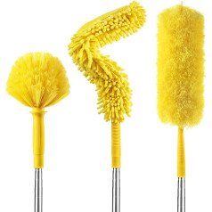 17 Feet High Reach Duster Kit Extension Pole, Newliton 3 in 1 Chenille High Ceiling Duster Microfiber Duster Cobweb Duster Extendable Bendable Duster