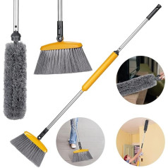 MASTERTOP Broom with Handle, 2-in-1 Microfibre Duster and Sweeping Broom Set with 130 cm Aluminium Handle, Room Broom Dust Broom for Floors, Ceilings, Blinds, Cars