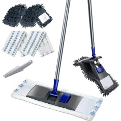 MASTERTOP Microfibre Flat Floor Mop for Hardwood, Laminate, Tiled Floors, Stainless Steel Handle, Includes 4 Chenille Mop Pads and 1 Scraper