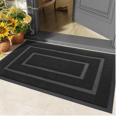 DEXI Outdoor Doormat Non-Slip Door Mat Outdoor Washable Dirt Trapper Mat for Front Door, Robust Doormat Entrance Rug Weatherproof Door Mat for Entrance, Outdoor and Indoor (40 x 60 cm, Black)