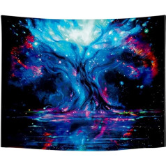 Roninkier Tree of Life Tapestry Psychedelic Forest - Moon Sun Tapestry Fluorescent UV Wall Hanging Wall Towel Black Aesthetic Wall Towel Decor for Bedroom Living Room 200 x 150 cm