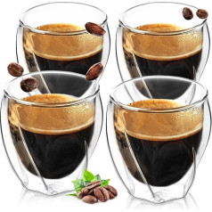 ElbFuchs® Latte Macchiato Glasses Double-Walled Curved [4 x 250 ml] | Thermal Glasses Double Walled | Cappuccino Cups Glass | Crystal Clear Double-Walled Glasses | Tea Glasses | Coffee Glasses