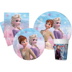 Ciao AZ008 Disney Frozen II Wind Spirit for 24 People (112 Pieces: Plates, Cups, Napkins) Party Tableware Set, Light Blue, Purple, Pink