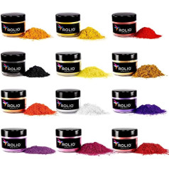 Rolio - Mica Powder - 12 Glasses Pearlescent Colour Pigments for Paint, Dye, Soap Making, Nail Polish, Epoxy Resin, Candle Making, Bath Bombs, Slime - Tropical Sunset