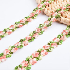 URROMA Rose Flower Red Lace Trim 5 Yards Green Leaf Embroidery Applique for Wedding Dress Floral Lace Trim for Sewing DIY Craft for Home Decoration 0.7 Inch