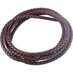 KONMAY 2 Yards 6.0 mm Leather Cord Round Braided Vintage Natural