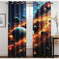 KARPIX Universum Planet Blackout Curtains, Space Starry Clear Curtains with Eyelets, Opaque Curtain for Children and Teenagers, 2 Panels (1.220 x 215 cm (2 x 110 x 215 cm))