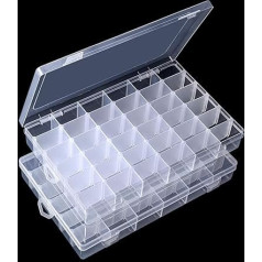 Gospire 2 x 36 Compartments Clear Plastic Jewellery Box with Removable Dividers