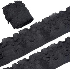 GORGECRAFT 11cm Wide 4 Layer Elastic Ruffle Chiffon Ribbon Black Pleated Lace Edge Gathered Edge Trim for Wedding Party Dress Applique Embellishment DIY Sewing Craft