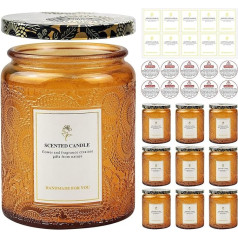 Creahaus 8.8 oz, 9 Pack Embossed Candle Jars for Candle Making, Glass Containers with Metal Lid and Sticker Labels, Candle DIY Crafts (Yellow)