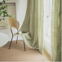 SASIGAYA Openwork Embroidered Curtains, Boho Curtain Scarves with Eyelets, Cotton Linen, Living Room, Translucent Curtains for Bedroom, Living Room, Children's Room, Pack of 2, Green (140 x 140 cm