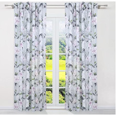 SCHOAL Curtains with Ruffle Tape, Opaque Curtains, Country House Window Curtain, Living Room Curtain with Floral Pattern, 1 Piece, W x H 135 x 245 cm