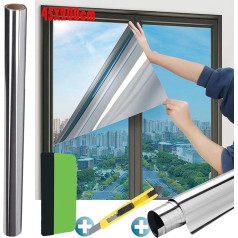 Sun Protection Film Window Interior UV Protection Sun Protection Window Indoor Outdoor Mirror Film Self-Adhesive Silver Reflective Window Film Residue-Free Sun Protection Film (45 x 200 cm)